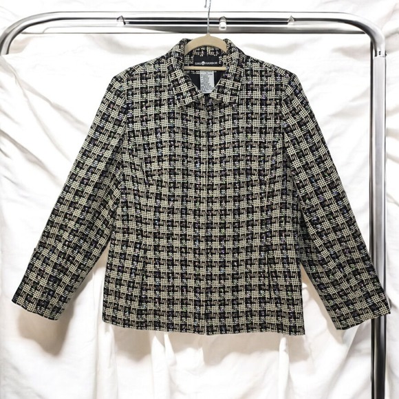 Sag Harbor Tweed Blazer Jacket‎ Metallic Accents Career Wear Woman 10 Full Zip - Picture 1 of 13